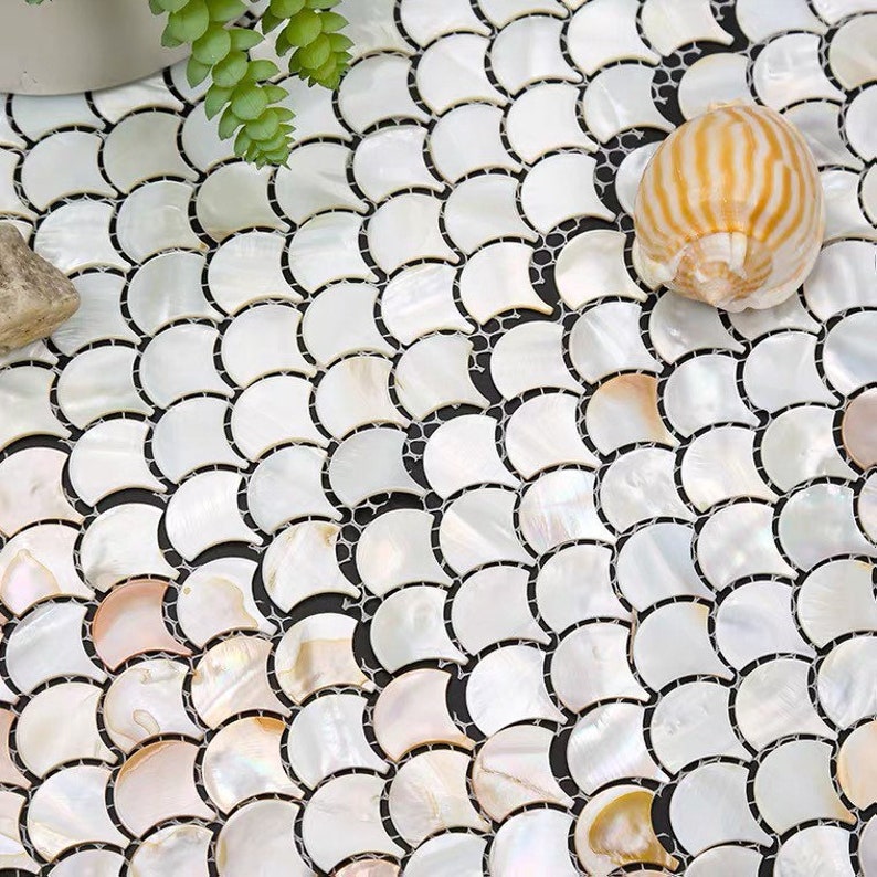 Fish Scale Shell Mosaic Tile Nature White Mother of Pearl Mosaic Wall