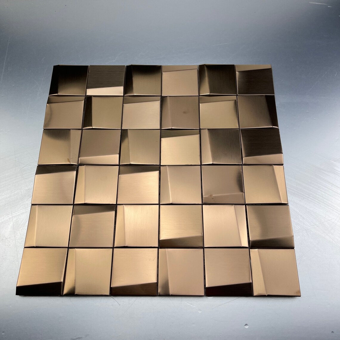 3D Art Rose Gold Brushed Metal Mosaic Stainless Steel Wall Etsy
