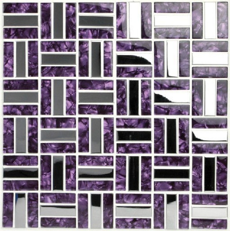 Purple glass mosaic silver metal tile backsplash stainless Etsy