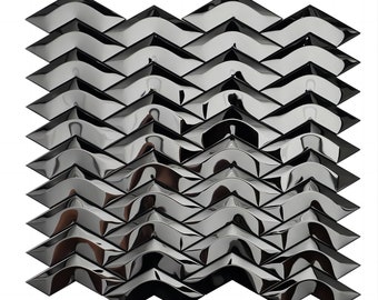 Glossy Black Chevron 3D Mirror Metal Tile in Stainless Steel Mosaic Backsplash SMMT2438