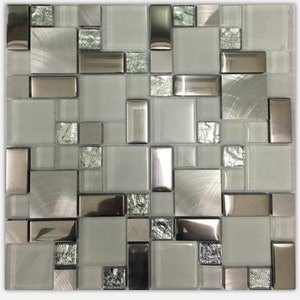 Crystal White Glass Mosaic Tile Backsplash SSMT104 Silver Stainless ...
