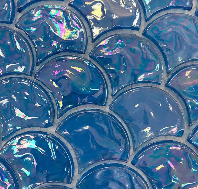 Blue Fish Scale Glass Mosaic Tile YKGT004 Kitchen Blacksplash Bathroom Glass Wall Tiles Etsy