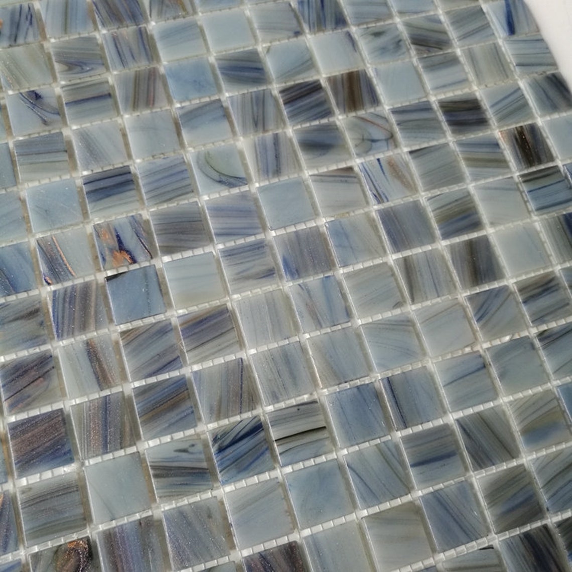 Stained Gray Blue Glass Wall Tile Backsplash CGMT028 Bathroom | Etsy