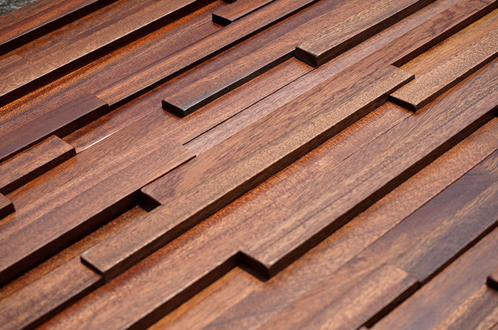 6 PCS Interlocking Natural Wood Wall Tile 3D Solid Wooden Pattern Panel