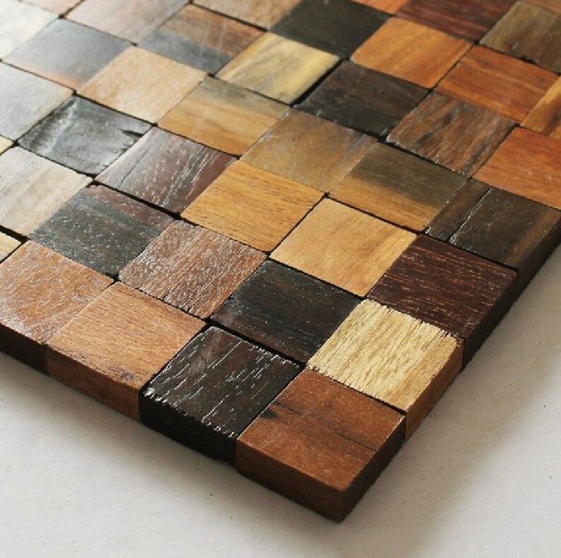Natural Wood Mosaic Tile Rustic Wood Wall Tiles NWMT001 Kitchen