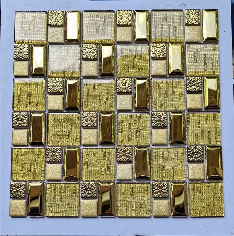 Crystal Gold Glass Stainless Steel Metal Mosaic Tile Backsplash Crystal Gold Glass Stainless Steel Metal Mosaic Tile Backsplash