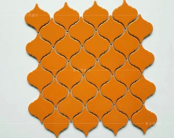 Orange Ceramic Lantern Mosaic Kitchen Backsplash Tiles Lantern Shape Porcelain Mosaic Bathroom Wall Tile SKL014