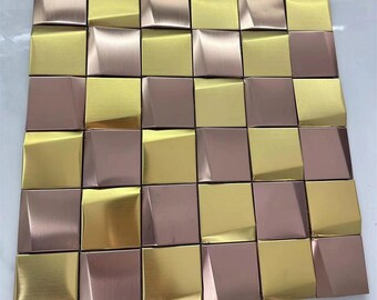 3D Art Brushed Rose Gold Stainless Steel Wall Tile Backsplash SMMT1901 Bathroom Metallic Mosaic