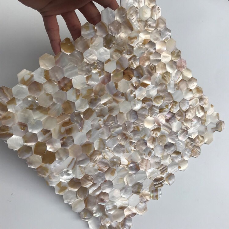 Seamless Mother of Pearl Tile Backsplash MOP19029 Fresh Water Hexagon