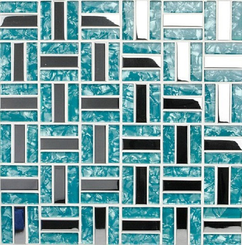 33 Sheets Blue Glass Mosaic Silver Metal Tile Backsplash Etsy