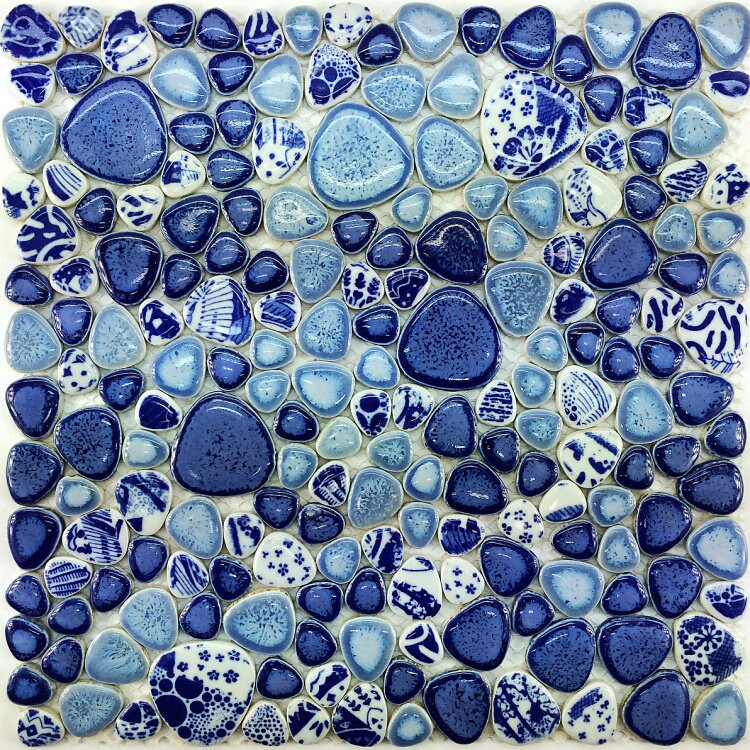 Glazed Blue White Porcelain Wall Tile PPMT043 Pebble Porcelain Etsy