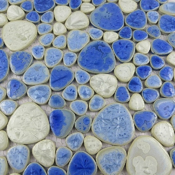 Blue white pebble porcelain kitchen tile backsplash PPMTS03 ceramic bathroom wall swimming pool tile