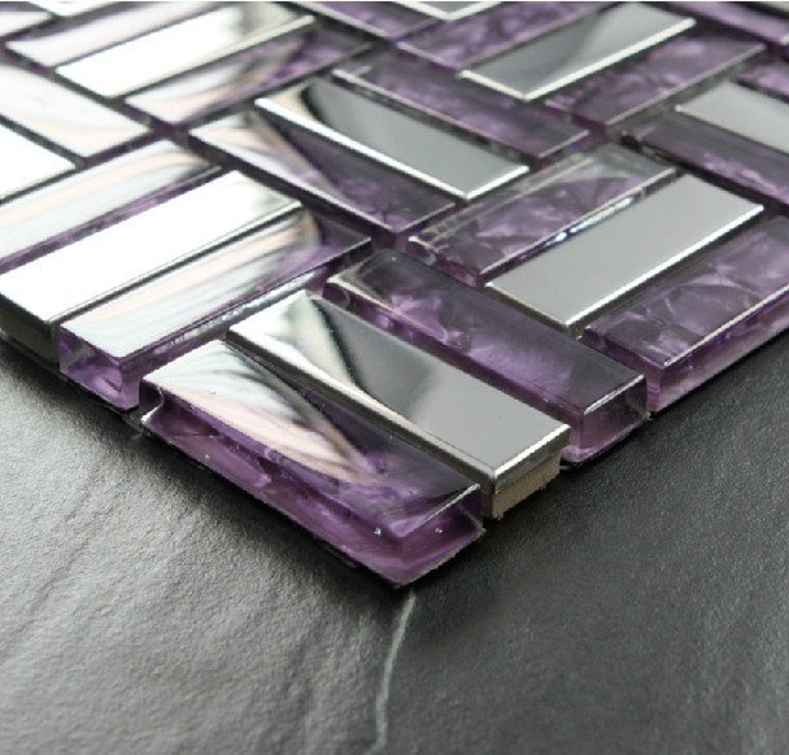 purple glass tile backsplash