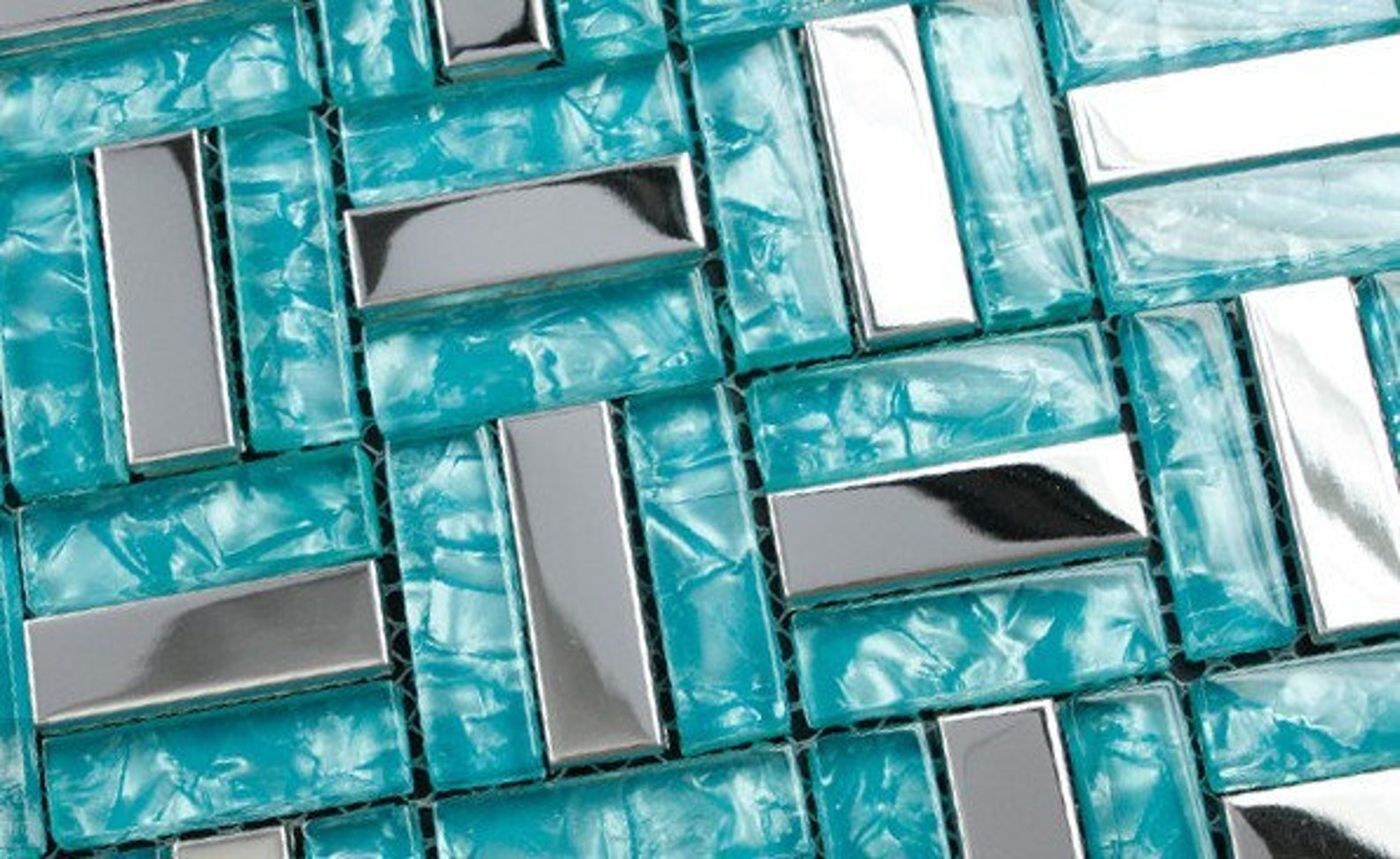 33 Sheets Blue Glass Mosaic Silver Metal Tile Backsplash Etsy