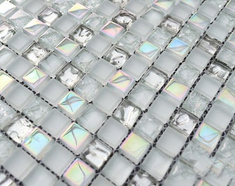 Crystal White Silver Glass Mosaic Kitchen Backsplash Tile Bathroom Shower Room Wall Tile SSMT501 Rainbow Glass Mosaic Tiles