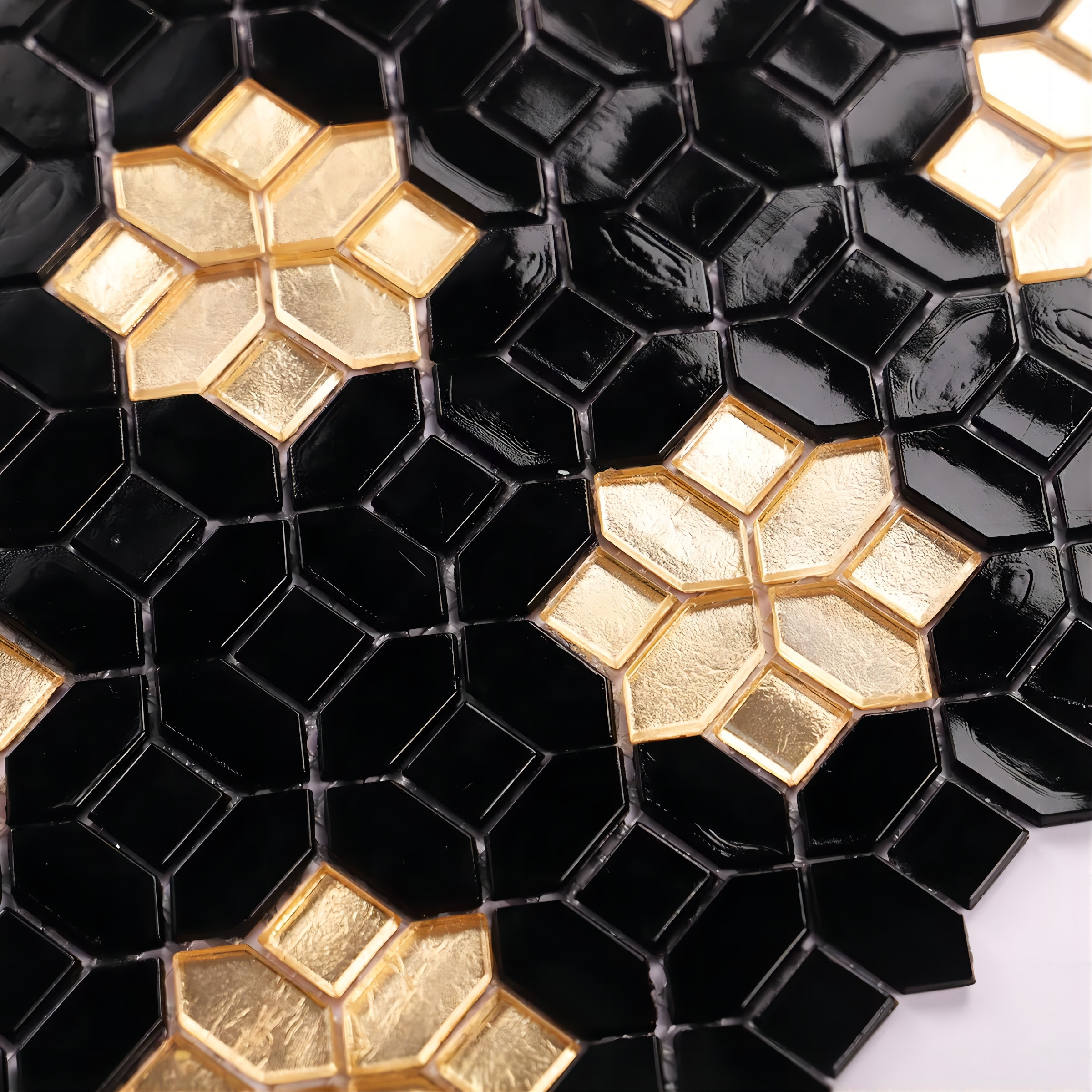 Matte Black and Gold Parquet Glass Mosaic Kitchen Backsplash Bathroom