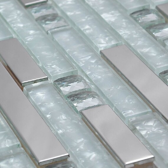 Silver Metal Glass Mosaic Tile Kitchen Backsplash Ssmt131 Etsy
