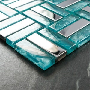 33 sheets blue glass mosaic silver metal tile backsplash stainless steel SSMT079 glass metallic mosaic