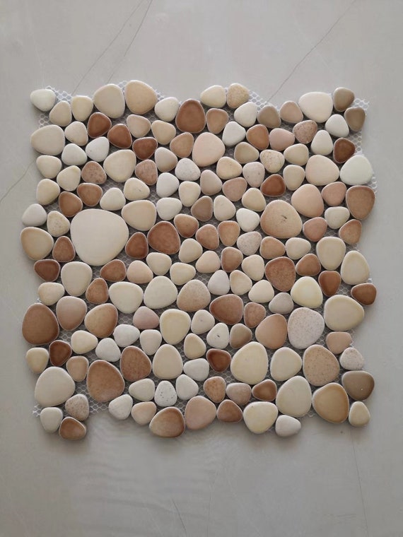 Beige Pebble Porcelain Backsplash Tile Ppmts16 Ceramic Pebble Etsy