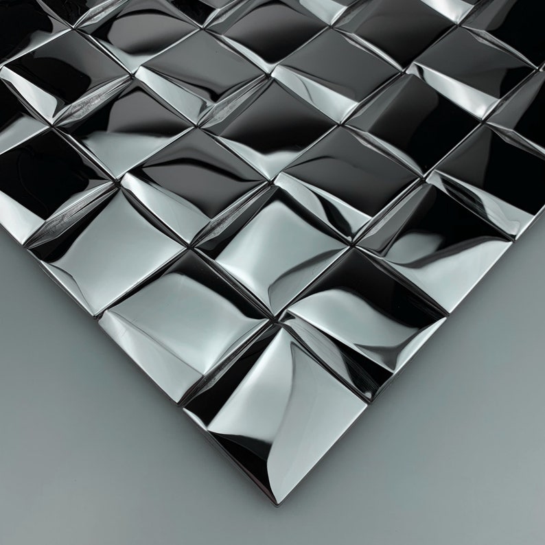 3D Art Glossy Silver Metal Mosaic Stainless Steel Tile Backsplash