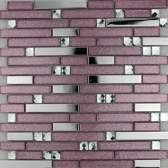 Purple Pink Glass Mosaic Tile Backsplash Ssmt305 Silver Etsy