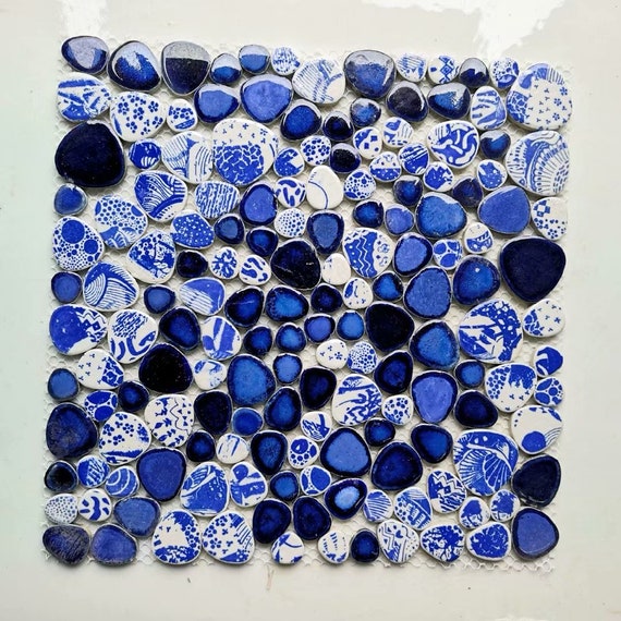 Chinese Blue White Pebble Porcelain, Porcelain Pebble Mosaic Tile