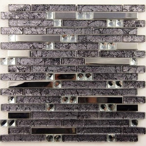 Purple Glass Mosaic Stainless Steel Tile Backsplash SSMT146 Metallic Glass Mosaic Bathroom Tiles