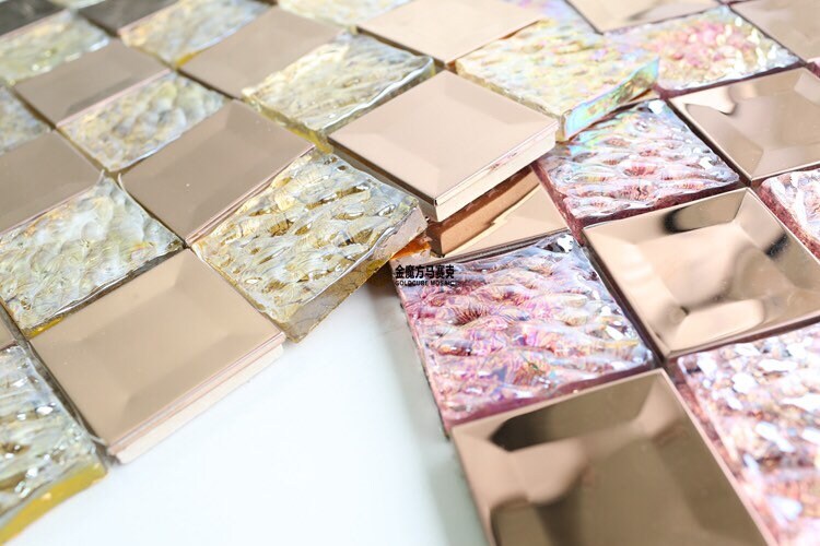 pink glass tile backsplash