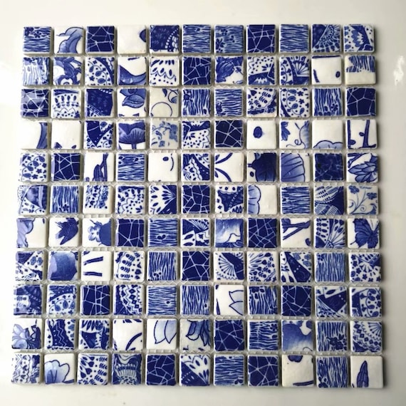 Chinese Blue White Ceramic Porcelain, Blue And White Porcelain Mosaic Tile