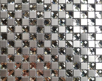 Crystal white mirror glass mosaic tile backsplash JMFGT073 silver stainless steel metal glass mosaic kitchen wall tiles