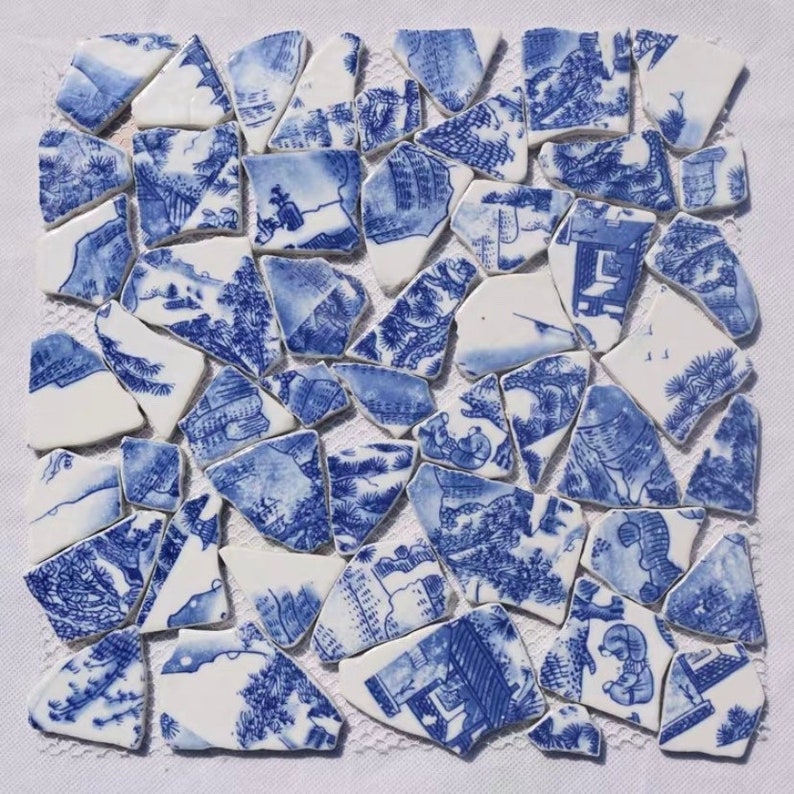 Chinese blue white porcelain mosaic kitchen backsplash tile Etsy