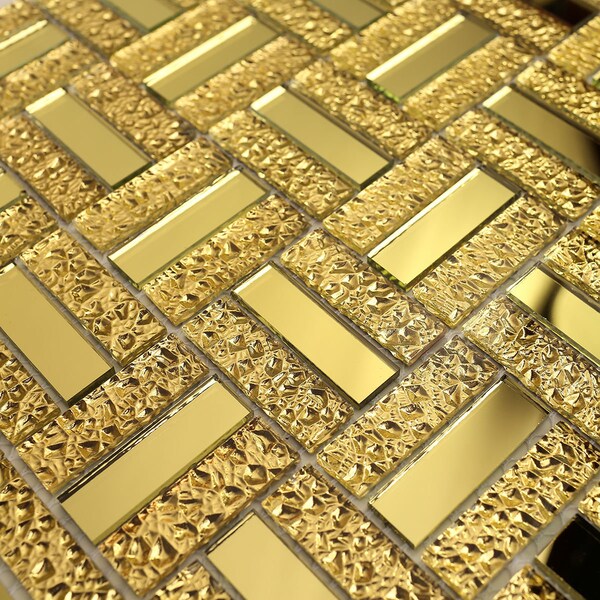 11 PCS Gold Mirror Glass Mosaic Kitchen Backsplash Tile JMFGT2028 Bathroom Glass Wall Tile