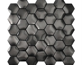 3D Black Metal Brushed Stainless Steel Hexagon Mosaic Wall Tile Backsplash SMMT2437