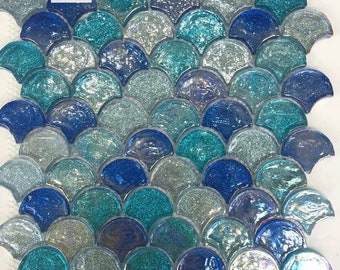 11 PCS Fish Scale Silver Blue Glass Mosaic Bathroom Wall Kitchen Tile Backsplash JLX002