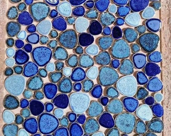 Glazed Macaroon Light Navy Dark Blue Pebble Porcelain Mosaic Kitchen Backsplash Tile PPMTs304 Bathroom Ceramic Wall Tiles