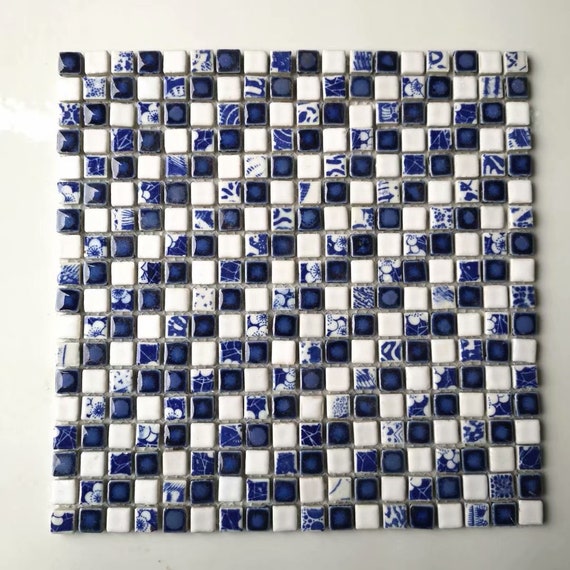 Blue White Porcelain Mosaic Kitchen, Blue And White Porcelain Mosaic Tile