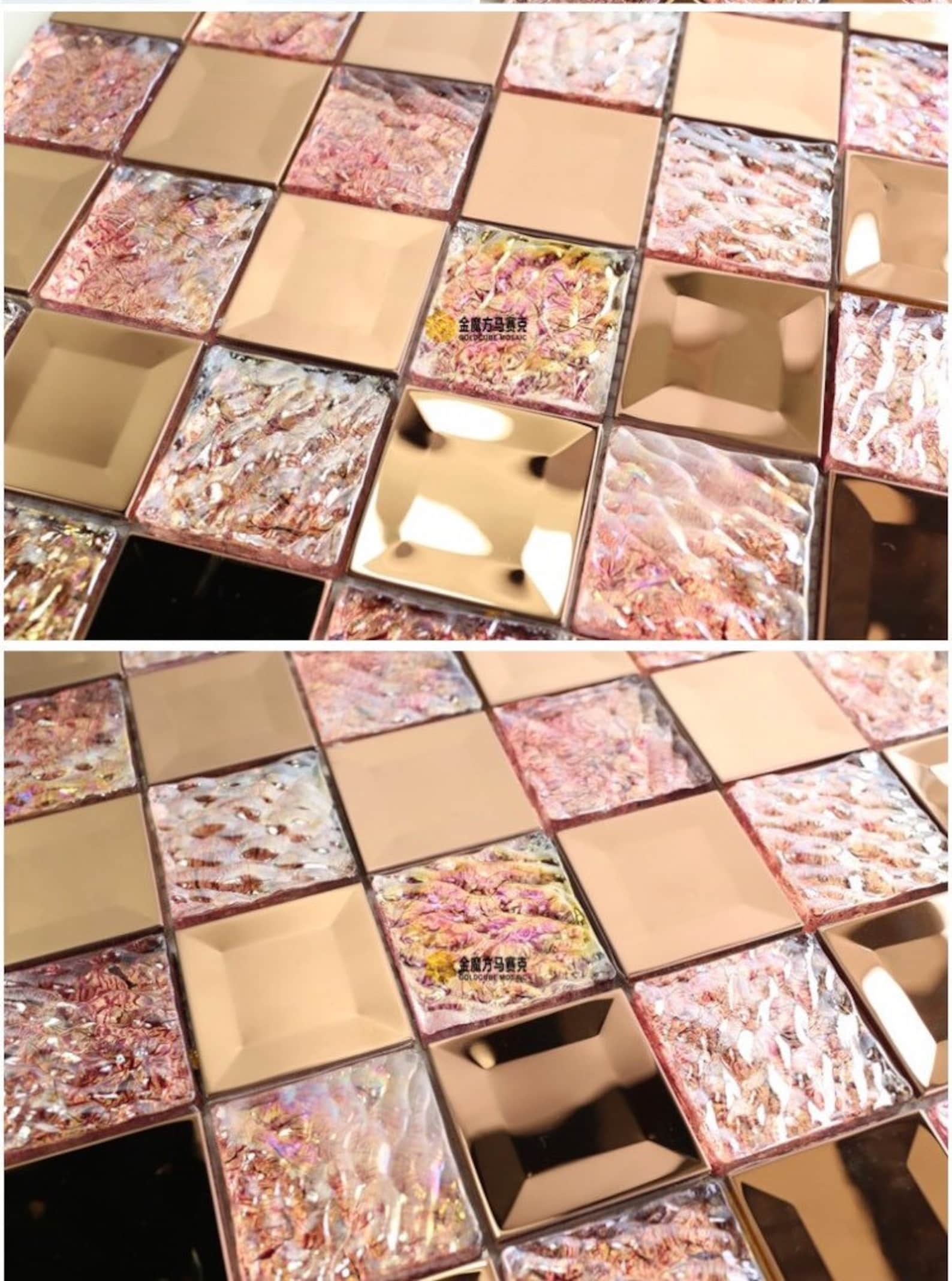 pink glass backsplash