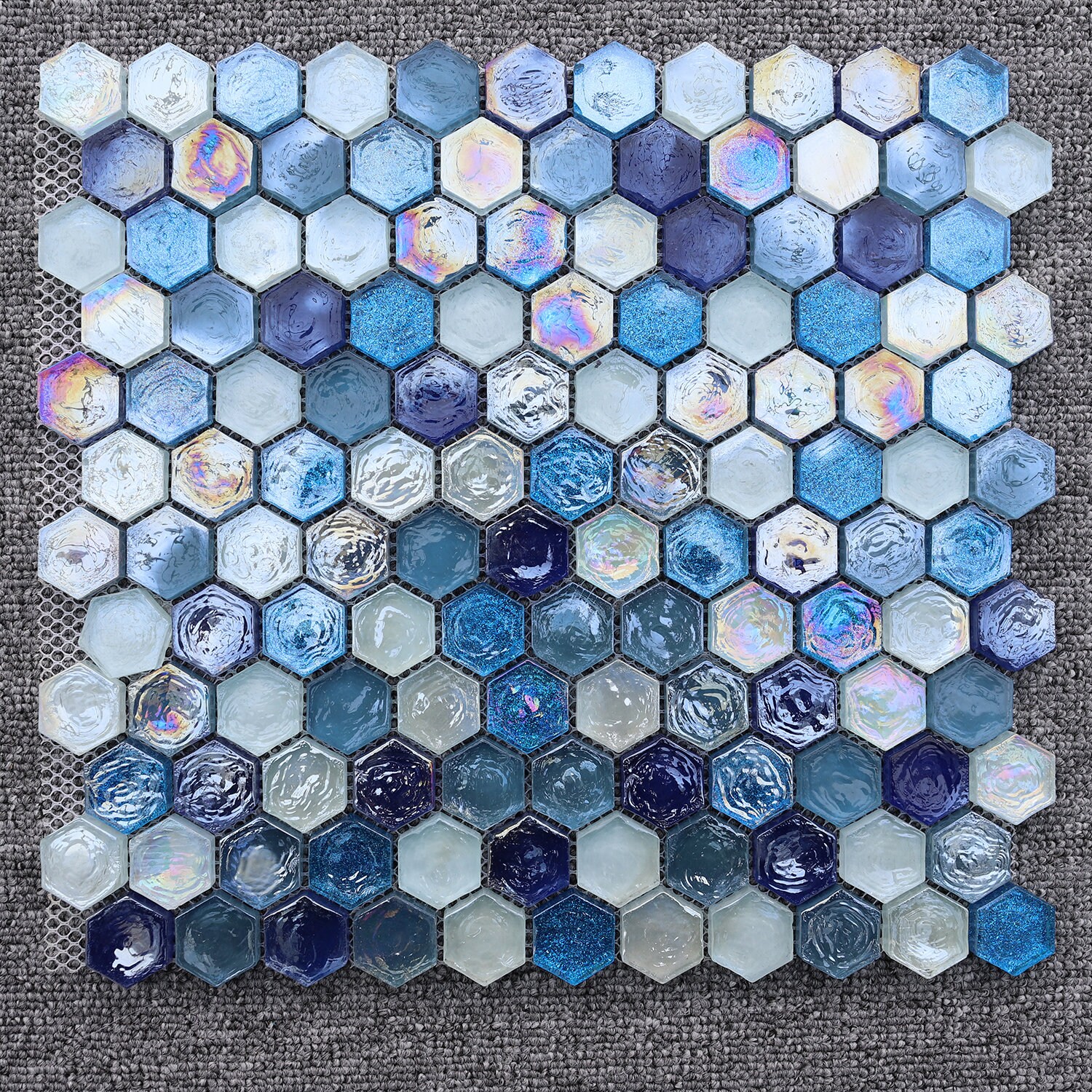 hexagon glass tile backsplash