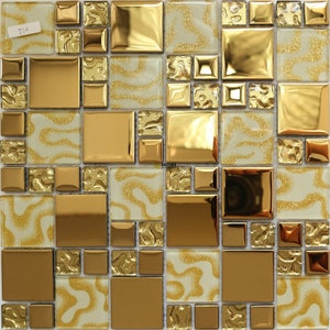 Yellow Gold glass mosaic kitchen wall backsplash tile JMFGT008 glass mosaic bathroom tiles