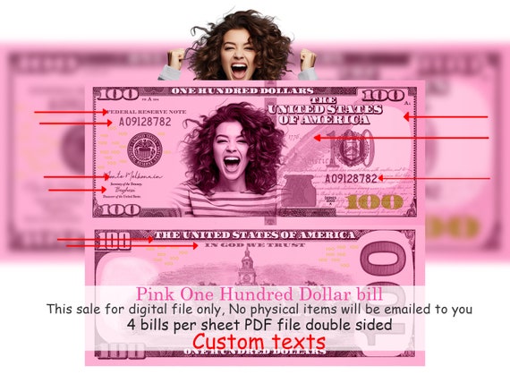 Pink Custom Dollar Bill Dollar Bill Art Your Face on Money 