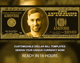 Customized Art: Your Face on 100 Gold Dollar Bill - Unique Personalized Gift Idea