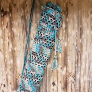 Yoga Mat Bag, crocheted mat bag, handmade yoga bag, yoga mat carrier,  6mm mat bag, yoga gift, yoga mat holder, yoga mat blue