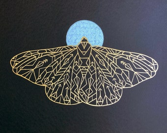 Moth and the Moon - Original Lino Print