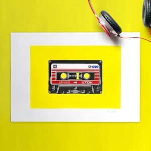 Originele linoprint met gemengde tape
