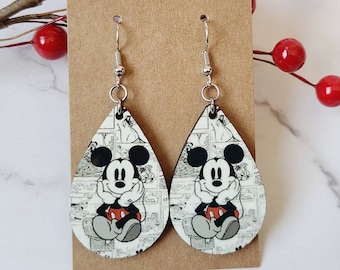 Mickey Earrings / Comic Strip Earrings / Black and White Cartoon / Disney Inspired Earrings / Wood Earrings / Lightweight Earrings