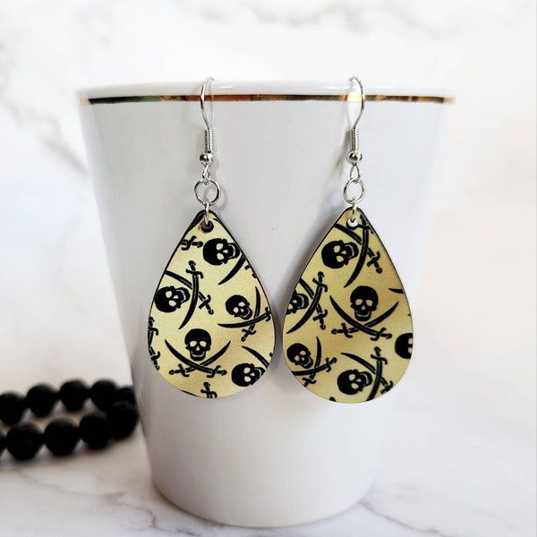 Pirate Earrings / Skull and Crossbones / Wood Earrings / Pirate's of the Caribbean Inspired Earrings / Disney Inspired Earrings /