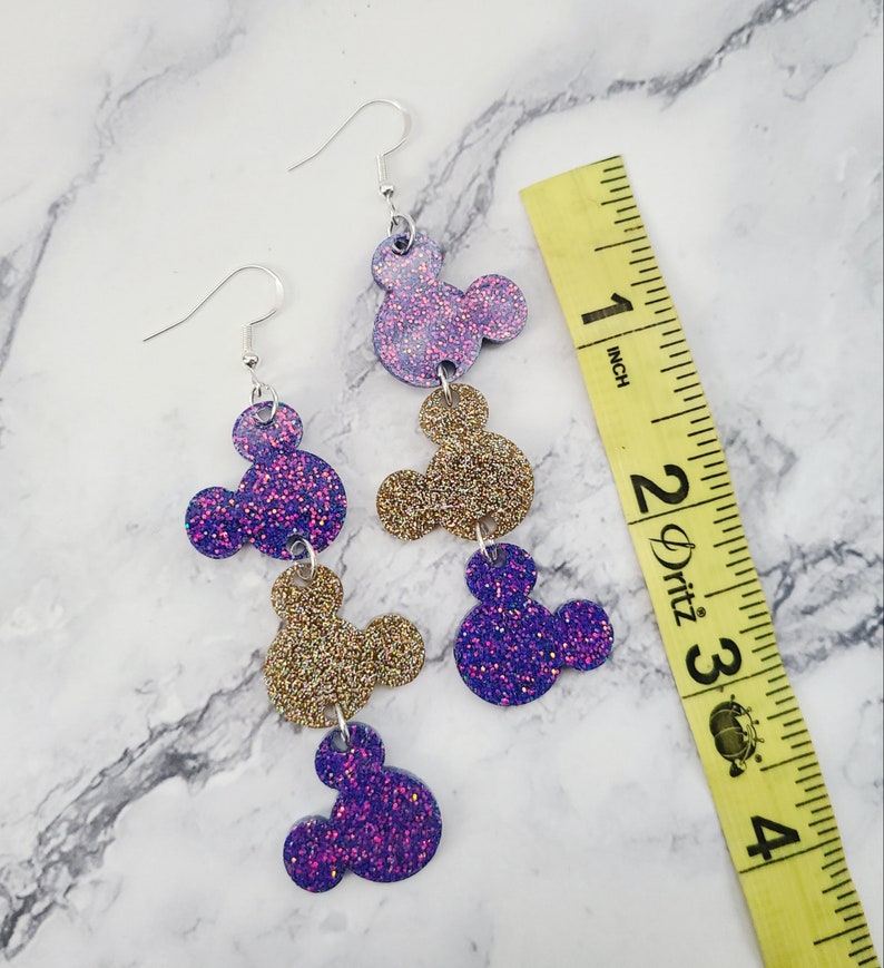 Mickey Dangle Earrings / Mickey Head Earrings / Disney Inspired Earrings / Fashion Dangle Earrings / Vacation Earrings / Glitter Resin image 3