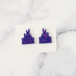 Castle Stud Earrings / Cinderella Castle Inspired Earrings / Glitter Earrings / Cute Earrings / Gift For Her / Resin Jewelry /