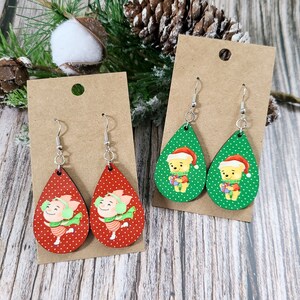 Pooh Christmas Earrings / Tigger and Eeyore / Christmas Jewelry / Cute Earrings / Stocking Stuffer / Holiday Earrings / Pooh and Friends