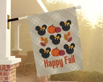 Happy Fall Minnie Pumpkin Banner, Outdoor Decor, Autumn Yard Sign, Halloween Mickey Garden Flag
